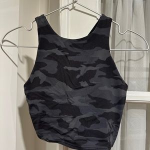 Athleta Conscious Crop Bra A-C, black/gray camo XS